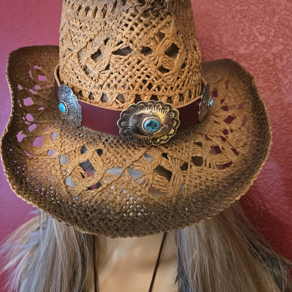 NEW ITEM NEW COLORS Leather Hat Band with Sterling Silver With Turquoise Accents - Picture 4 of 11